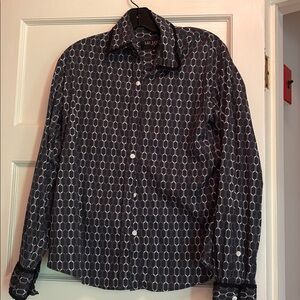 Liz Logic Black,Grey and White Geometric Button-Up Shirt